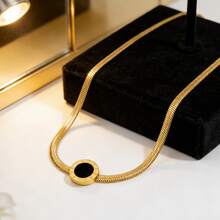 1 Set Vintage Minimalist Stainless Steel Women Jewelry Set With Roman Numeral Engraved Pendant, Suitable For Daily Wear, Commute, Vacation Or As Valentine's Day Gift For Her - Yellow Gold - View 9