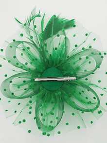 1pc Green & Pink Women's Mesh Flower Hair Accessory Set With Headband And Hair Clips, Suitable For Wedding, Tea Party, Kentucky Derby Hat - Green - View 3