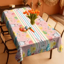 1/20pcs Easter Spring Theme Tablecloth, Cartoon Rabbit & Easter Egg Pattern, Colorful Striped Design, Suitable For Holiday Parties, Kitchen, Dining Room Decor, Spring/Summer Holiday Decor, Easter Decor, Easter Gift - Multicolor - View 7