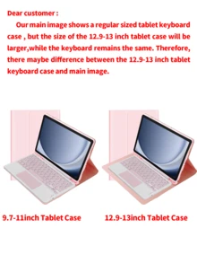 Detachable Rechargeable Touchpad Keyboard Case With Pen Slot, Compatible With Samsung Galaxy Tab / IPad / Redmi Pad SE, Magnetic Bluetooth Keyboard Cover (Pink) - Pink - View 11