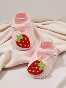 1 par de zapatos de satén blanco con bordado de fresa y decoración de perlas para bebés/niñas pequeñas - Rosa - Ver 3