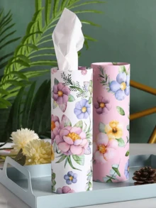 2入印花汽車面紙盒，含100張面紙，旅行面紙盒，適用於汽車杯架與居家桌面，隨機款式 - A - 查看 5