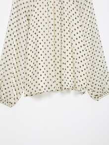 Camisa casual y holgada con lunares y decoración de lazo para mujer DEEKA, estilo europeo y americano, primavera/verano - Beis - Ver 11