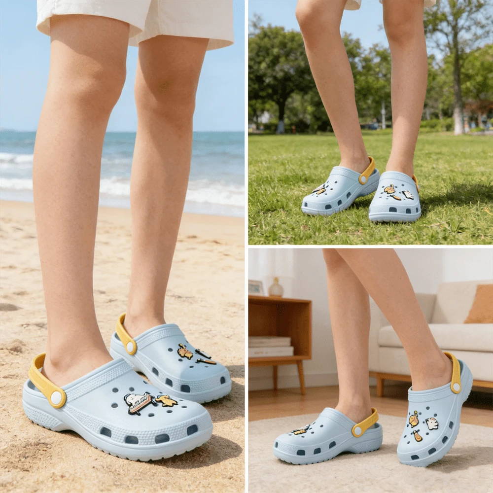 名创优品马耳他犬女士拖鞋可爱卡通小狗沙滩凉鞋舒适轻便透气EVA厚底防滑洞洞鞋垫礼品 - 藍色 - 查看 1