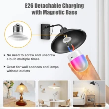 E27 Rechargeable Light Bulb, 3W Battery Powered Light Bulb With Magnetic Base Detachable, 9 RGB, 3 Color Temperature Dimmable And Timing Bulbs With Remote Control For Bedroom, Camping, 2 Pack - Multicolor - View 3