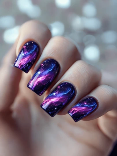 Purple Striped Nail Polish Application 24 Pieces Of Nails Press On Fake Nails Nails Supplies Art Y2k Nails