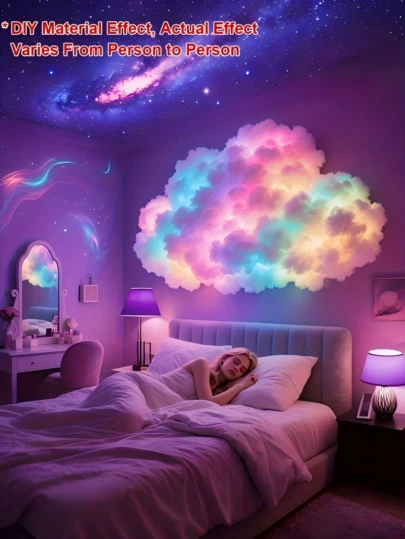 3D Cloud Night Light With Music Sync Mode - Valentine's Day Gift, Smart RGB LED Strip DIY Kit, USB Powered, Wall-Mounted/Ceiling-Mounted, Customizable Shape For Romantic Ambiance, Color-Changing Ambient Lighting, Smooth Curve Design, Suitable For Bedroom, Game Room, Party Decor And Valentine's Day Surprise (Cloud Needs To Be Shaped Manually)