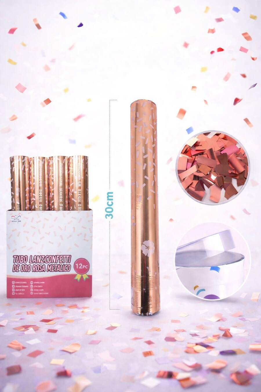 4 Pcs 30cm Rose Gold Confetti Cannon - Handheld Confetti Launchers For Birthdays, Weddings - 10 Meter Range, Easy Grip - Rose Gold - View 1