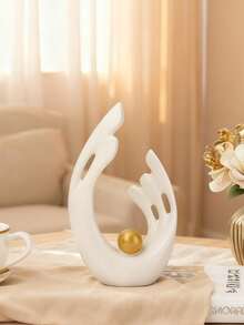 现代抽象白色雕塑套装（2件），优雅简约艺术装饰，饰以金色球形点缀，时尚的桌面摆件，适用于客厅、卧室、办公室和书架展示，是现代家居装饰爱好者的完美乔迁礼物。 - 1PC - 查看 7