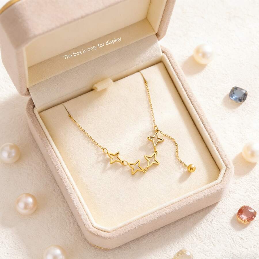 VceTd 1件简约浪漫风格不锈钢Y型项链，镂空星形吊坠设计，适合女性日常生活、通勤、节日、派对、下午茶、晚餐、音乐节等场合佩戴，或作为礼物送给爱人。 - 金黃色 - 查看 1