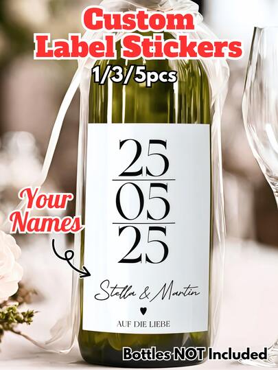 1/3/5 Peças Etiqueta de Papel Personalizada, Data Personalizada com Seu Nome e Meu Nome, Adesivos Personalizados para Garrafas de Vinho para Casamentos e Presentes, Etiquetas de Decoração de Casamento com Texto Personalizado, Adesivos de Garrafa de Aniversário e Comemoração, Etiquetas de Presente Personalizáveis Especiais, Adequado como Presente de Recordação para Família, Amigos, Amantes, Melhores Amigos, Cônjuges