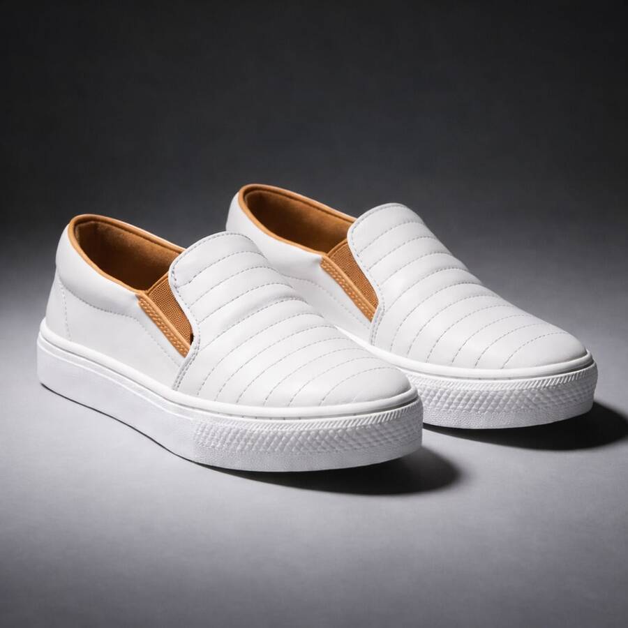 Men's Slip-On Sneakers, Elastic, Easy To Put On, Lightweight, Soft, Comfortable, Immediate Shipping - 白色 - 查看 1