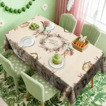 1/20 Peças Toalha de Mesa de Páscoa, Design de Impressão de Ovos de Páscoa e Coelho, Toalha de Mesa Bege, Ideal para Cozinha, Sala de Jantar, Decoração de Piquenique, Fácil de Cuidar e Durável, Item Doméstico Versátil para Várias Ocasiões - Multicolorido - Visão 7