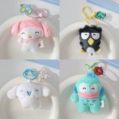  3pcs Sanrio Character Bell Special Edition Plush Keychains, Kitty Friend My Melody, Cinnamoroll, HANGYODON, BADBADTZ-MARU, Cute Anime Plush Pendant, Suitable For Easter, Mother's Day, Christmas Gifts, Birthday Party Favors, Women Bag/Backpack Decor, Car Key Chain