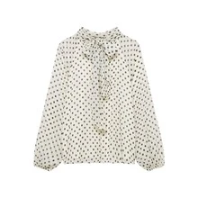 Camisa casual y holgada con lunares y decoración de lazo para mujer DEEKA, estilo europeo y americano, primavera/verano - Beis - Ver 5