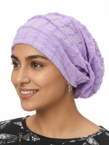 1pc Spring/Summer New Beaded Striped Pleated Headscarf Hat, Breathable & Comfortable Headwrap Cap, Minimalist Daily Wear - Multicolor - View 7