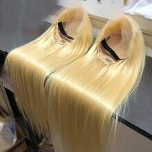 200% Density 613# Blonde Straight 13*4 Transparent Ear To Ear Lace Front Hair Wig Pre Plucked Pre Bleached Wig Blended Human Hair Wigs- For Women Natural Hairline With Baby Hair 613# - S/613 - View 3