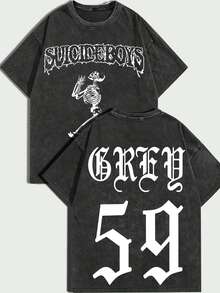 100%, Vintage Style, Religious Style UICIDE BOY, Skull "GREY 59,Y2k Gothic, Distressed Men's T-Shirt, Personalized For All Seasons, Suitable For Casual And Street Style - Đen 2 - Xem 6