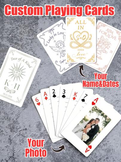 1 Set Customized Photo & Text Playing Cards (54 Cards + 1 Box), Personalized Poker Cards Suitable As Gifts For Weddings, Anniversaries, Birthdays, Graduations, Baby Showers, Engagements, Etc.