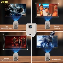 Proyector inteligente AOC, totalmente sellado, 720p nativo y compatible con 4k, 12000 lúmenes y enfoque automático y Android 12.0, proyectores con Wifi6 y Bluetooth 5.0, pantalla de 250'', proyector portátil para teléfono/PC/USB, hogar y exterior. - Champán - Ver 5
