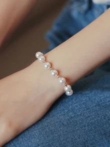 1件ins风串珠花卉珍珠精致手链 - 金色 - 查看 4