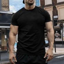 1pc Black Basic T-Shirt Plain Solid Crew Neck 1pc - Casual Short Sleeve Unisex Tee Soft Cotton Blend Minimalist Black Shirt Slim Fit Everyday Wear Essential Plain Tee For Men Women Layering Breathable Comfortable Classic Black Top - 黑色 - 查看 4