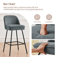 AINPECCA Advanced Breathable Velvet Bar Stools Set Of 2/4/6, High-Resilience With Spring Cushion And Metal Leg, Breakfast Bar Stools Armless Padded Back Breakfast Counter Chair For Kitchen Island - Grey - View 8