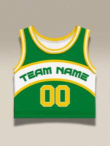 Custom Basketball Jersey Crop Tank - Personalized Name & Number, Streetwear For Girls, Fast Shipping Included - Green - View 3