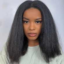 Kinky Straight Wigs For Black Women Middle Part Black Wig Glueless Synthetic Wigs High Quality 18inch Yaki Straight Wigs Yaki Straight Wigs For Women Cheap Wigs On Daily Use Cosplay - Black - View 10