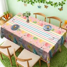 1/20pcs Easter Spring Theme Tablecloth, Cartoon Rabbit & Easter Egg Pattern, Colorful Striped Design, Suitable For Holiday Parties, Kitchen, Dining Room Decor, Spring/Summer Holiday Decor, Easter Decor, Easter Gift - Multicolor - View 8