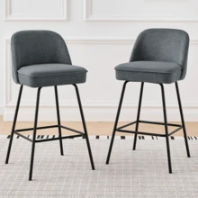 AINPECCA Advanced Breathable Velvet Bar Stools Set Of 2/4/6, High-Resilience With Spring Cushion And Metal Leg, Breakfast Bar Stools Armless Padded Back Breakfast Counter Chair For Kitchen Island - Grey - View 4