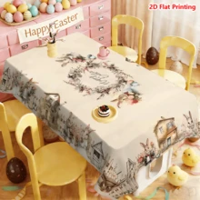 1/20 Peças Toalha de Mesa de Páscoa, Design de Impressão de Ovos de Páscoa e Coelho, Toalha de Mesa Bege, Ideal para Cozinha, Sala de Jantar, Decoração de Piquenique, Fácil de Cuidar e Durável, Item Doméstico Versátil para Várias Ocasiões - Multicolorido - Visão 6