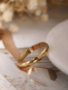 1pc Stainless Steel Rhombus Narrow 3mm Band Ring, Gold/Silver/Rose Gold Plated Textured Finger Ring, Suitable For Men And Women, Mother's Day Gift - Gold - View 8