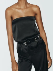 Women's Lace Trim Satin Strapless Tube Top,Flowy Silky Sleeveless Backless Loose Cami Top,Boho Layering Tank Top,Low Cut Slip Blouse Camisole,Teen Hot Girl Going Out  Aesthetic Clothes,Rave Outfit,,Wedding Nightgown Sleepwear,Party Club Streetwear,Summer To Spring Outfits,Vacation Clothes - màu đen - Xem 1