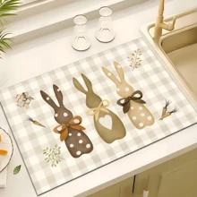 1pc Rabbit Plaid Pattern Printed Dish Drying Mat, Home Decor, Easter Gift, Easter Decoration, Espresso Machine Countertop Absorbent Mat, Sink Drain Mat, Soft Faucet Absorbent Mat, Sink Cup Mat, Kitchen & Bathroom Accessories - Multicolor - View 3
