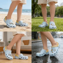 名创优品马耳他犬女士拖鞋可爱卡通小狗沙滩凉鞋舒适轻便透气EVA厚底防滑洞洞鞋垫礼品 - 藍色 - 查看 2