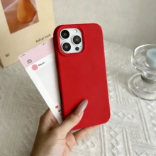 Bright Red TPU + Liquid Silicone Phone Case - Anti-Yellowing And Soft Protection Compatible With IPhone - Red - View 5