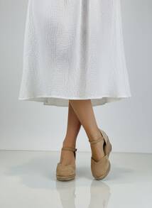 Soraia 女士坡跟涼鞋，麻布厚底，舒適，扣環設計，織物材質。 ✅ 西班牙大陸地區 24/72 小時送達。波西米亞風。時尚。度假。波西米亞風。簡約。優雅。波西米亞風。搭扣。 - 卡其色 - 查看 6