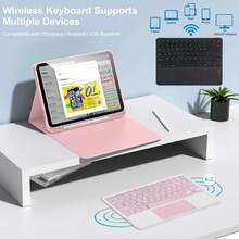 Detachable Rechargeable Touchpad Keyboard Case With Pen Slot, Compatible With Samsung Galaxy Tab / IPad / Redmi Pad SE, Magnetic Bluetooth Keyboard Cover (Pink) - Pink - View 3