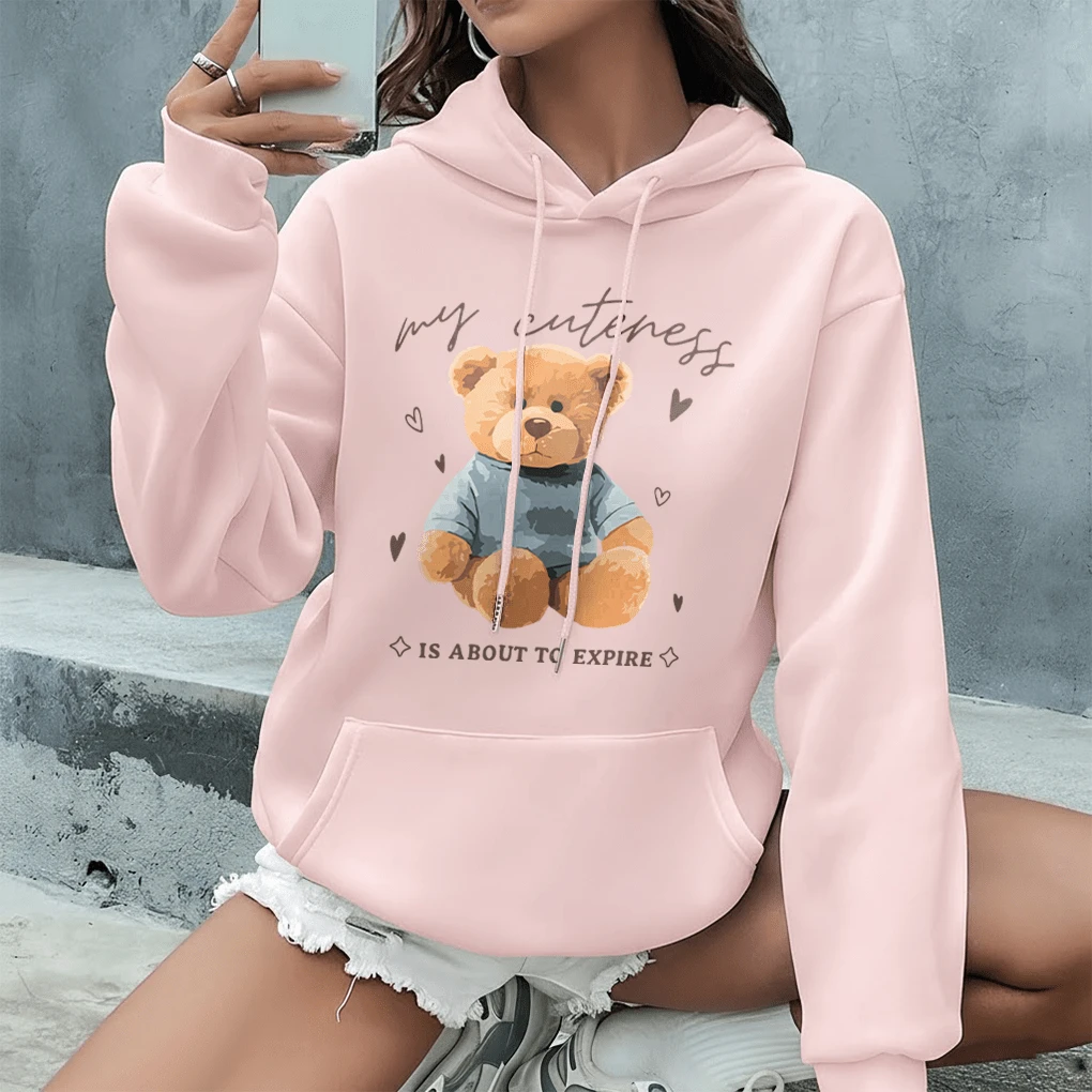 Blusa de Moletom Feminina Confortável Casual Premium Inverno Frio Modelo: Ursinho My Cutness - Novidada/Promoção Especial - Rosa Bebê - Visão 1