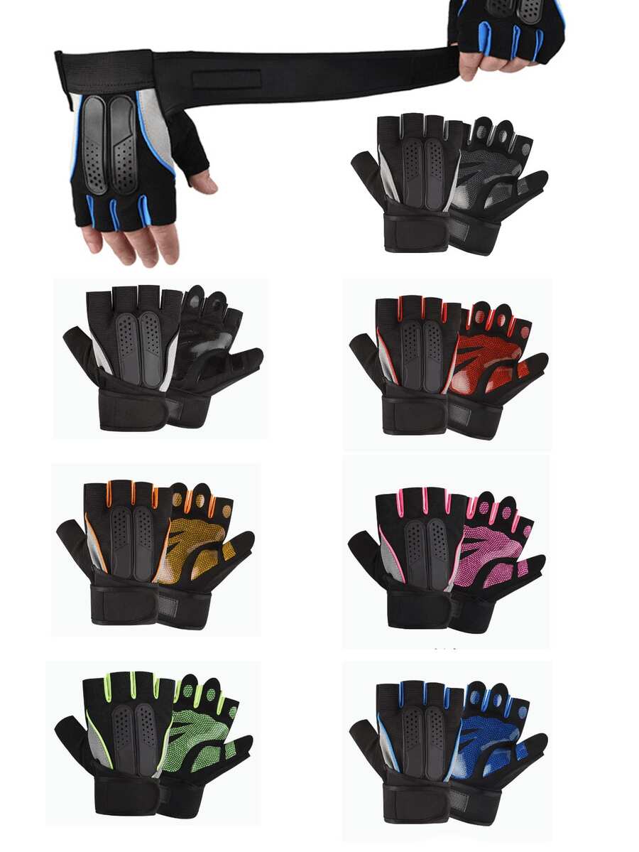 运动手套 防滑薄款半指男女通用防护骑行手套 硅胶骑行自行车防护划船手套 - 多色 - 查看 1