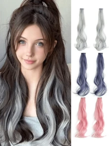 20英寸彩色夹式接发片2件套，彩色耳挂式接发片，一体式夹子设计，适合女孩日常佩戴和派对公主发型配饰 - 彩色 - 查看 13