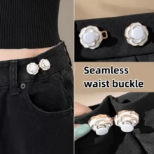 2/4Pairs Camellia Rose Jeans Tightening Brooch, Adjustable Button To Make Larger Size Smaller, No-Sew Removable Waist Buckle - Multicolor - View 11