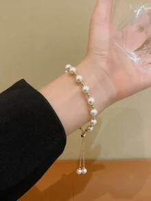 1件ins风串珠花卉珍珠精致手链 - 金色 - 查看 6