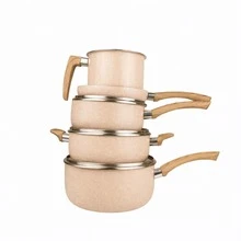 5-Piece Ceramic Cookware Set With Nonstick Glass Lid For Gas Stove Kitchen - 奶油 - 查看 4