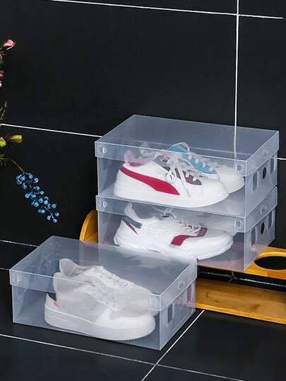 10 piezas Cajas de zapatos de plástico transparente plegables - Cajas de zapatos de plástico apilables, a prueba de agua y polvo, aptas para zapatillas, tacones altos, ropa y otros artículos - Cajas de almacenamiento plegables y reforzadas para armario, apartamento, espacio reducido, dormitorio