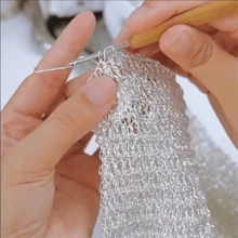 Gold & Silver Core Yarn, Virus-Like Silver Core Yarn, Feve Same Style Shiny Silver Special Handmade Crochet Knitting Yarn For DIY Handcraft Bags - Multicolor - View 2