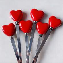 6/12pcs Stainless Steel Cutlery Set With Heart-Shaped Handles, Including Coffee Spoons, Ice Cream/Dessert Spoons, Salad Forks, Creative Heart Design, Cute Condiment Spoons, Perfect For Party & Afternoon Tea - Multicolor - View 4