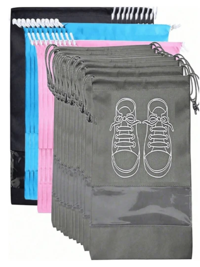 10pcs Shoe Storage Bags, Travel Shoe Bags, Shoe Cabinet Organizing Bags, Non-Woven Portable Travel Bags, Waterproof Pockets, Large Transparent Drawstring Travel Shoe Bags. Essential For Travel, Easy To Carry, Suitable For Any Shoes.