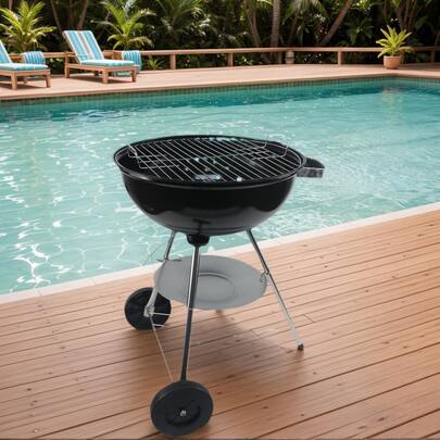Compact Kettle Holzkohlegrill/Dreibein-Ständer und Räder, Hitzebeständiges, rostfreies Design, Schwarz